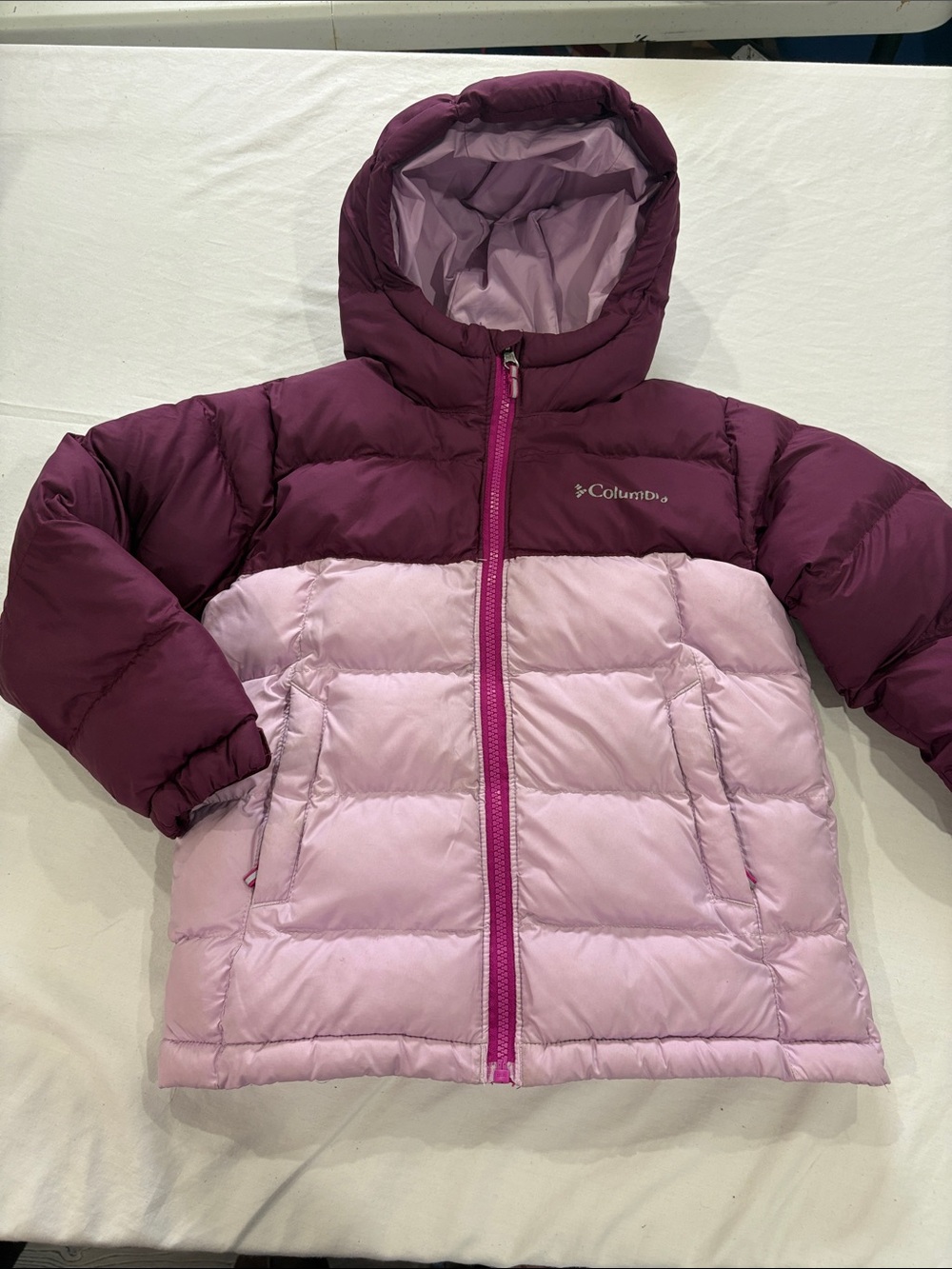 Columbia Girls Two-Tone Purple and Light Pink Hooded Puffer Jacket